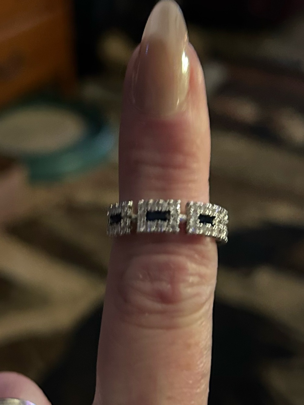 Sterling Silver Sapphire and Moissanite Ring with Clear Halo - Women Jewelry